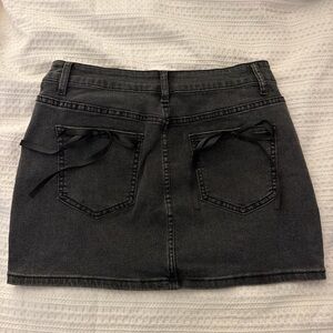 Black Denim Skirt With Cute Bows!- Size L
